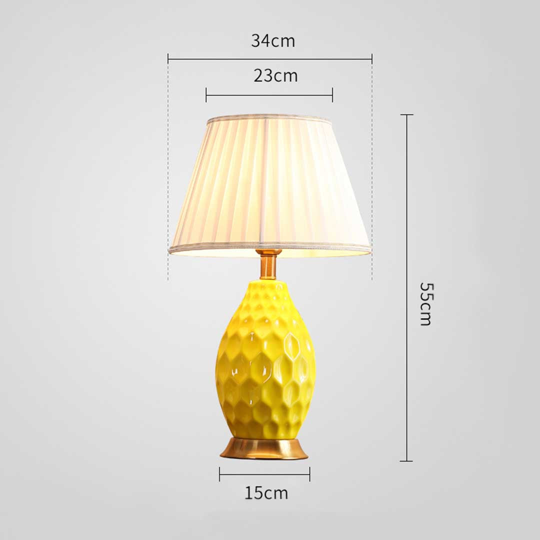 Soga Textured Ceramic Oval Table Lamp With Gold Metal Base Yellow
