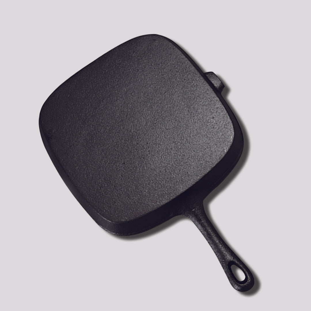 Soga 2 X 23.5cm Square Ribbed Cast Iron Frying Pan Skillet Steak Sizzle Platter With Handle