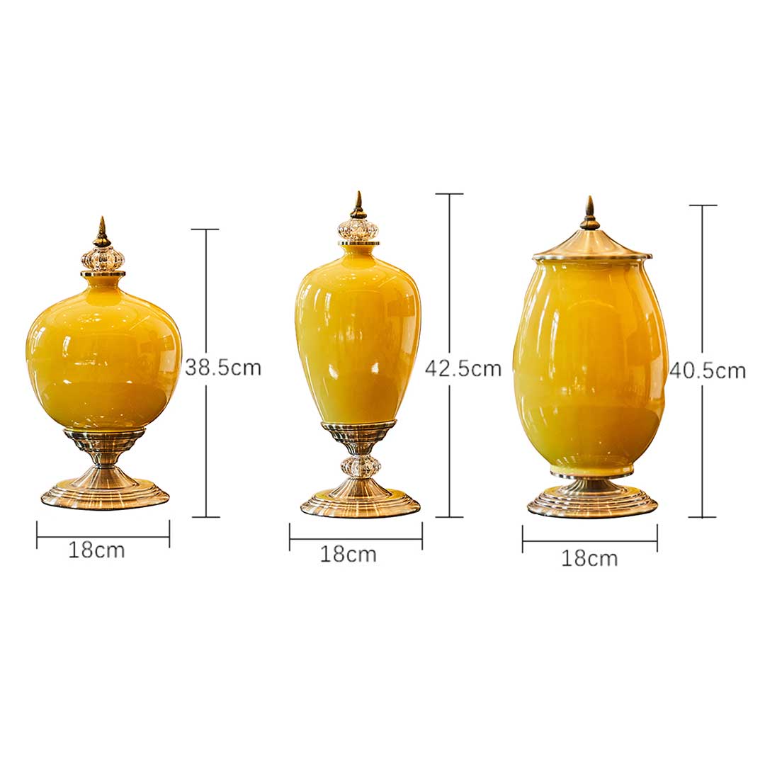 Soga 3 X Ceramic Oval Flower Vase With White Flower Set Yellow