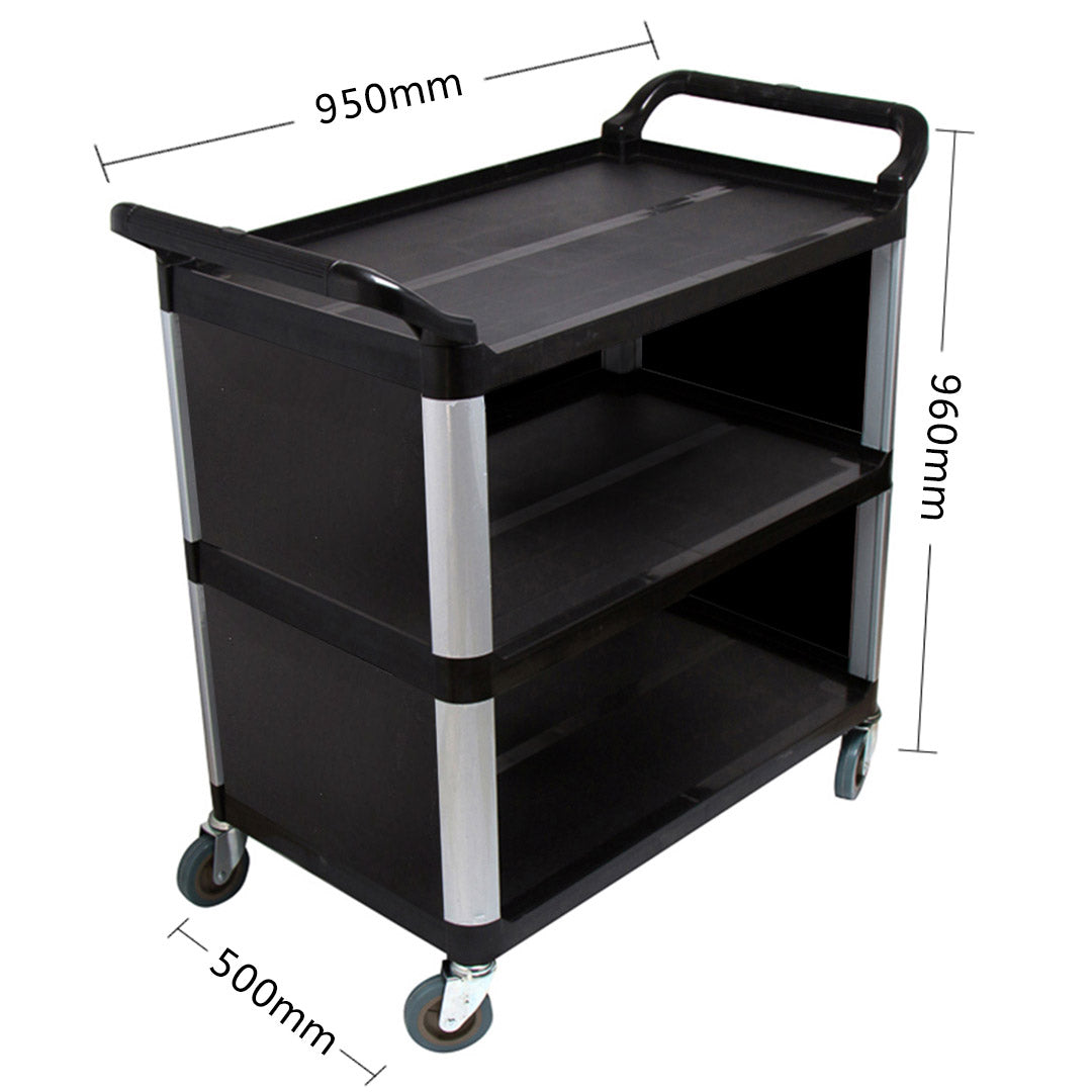 Soga 2 X 3 Tier Covered Food Trolley Food Waste Cart Storage Mechanic Kitchen Black