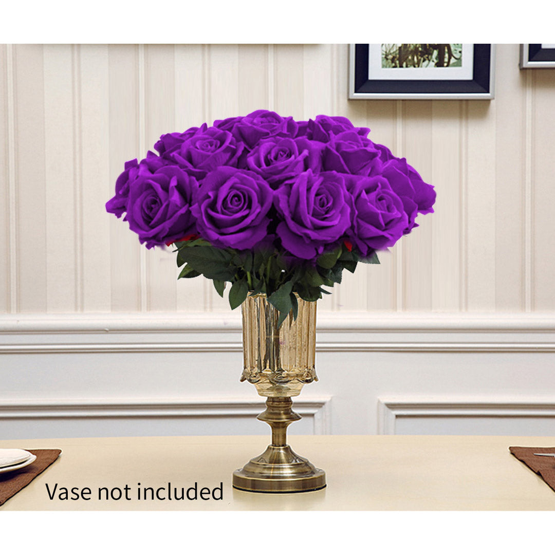 Soga 10pcs Artificial Silk Flower Fake Rose Bouquet Table Decor Purple