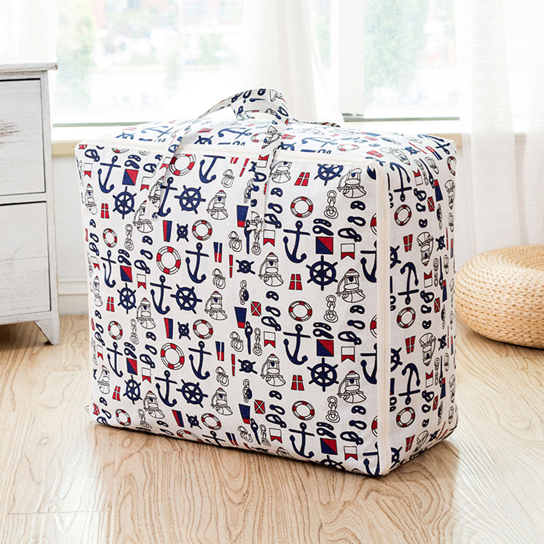 Nautical Icons Super Large Storage Luggage Bag Double Zipper Foldable Travel Organiser Essentials
