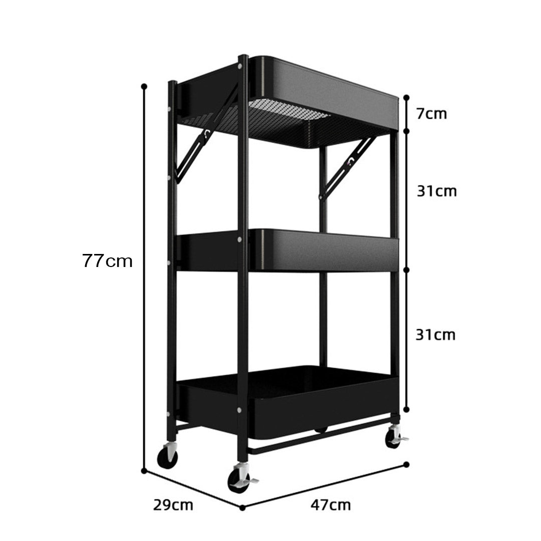 Soga 2 X 3 Tier Steel Black Foldable Kitchen Cart Multi Functional Shelves Portable Storage Organizer With Wheels