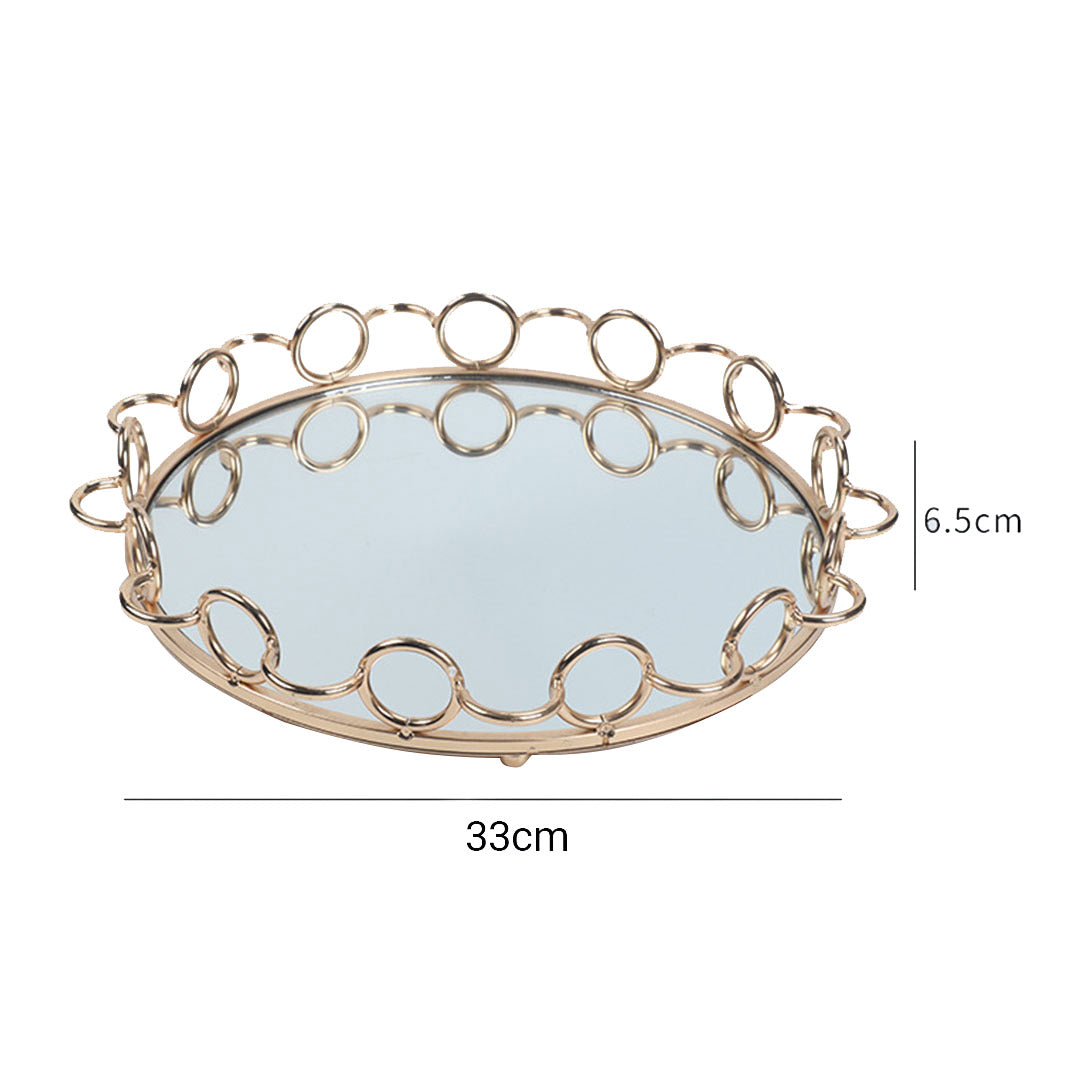 Soga 33cm Bronze Colored Round Mirror Glass Metal Tray Vanity Makeup Perfume Jewelry Organiser With Handles