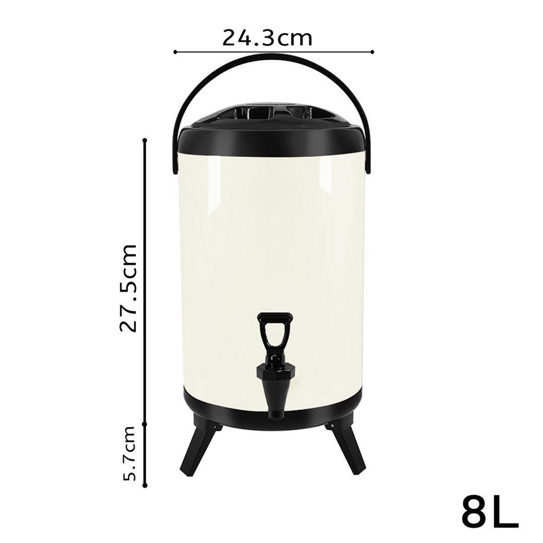 Soga 4 X 8 L Stainless Steel Insulated Milk Tea Barrel Hot And Cold Beverage Dispenser Container With Faucet White