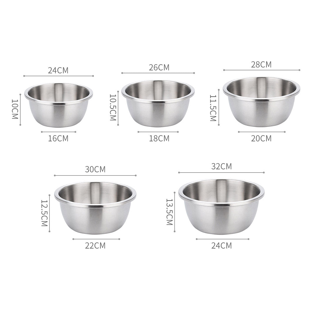 Soga 5 Pcs Deepen Matte Stainless Steel Stackable Baking Washing Mixing Bowls Set Food Storage Basin