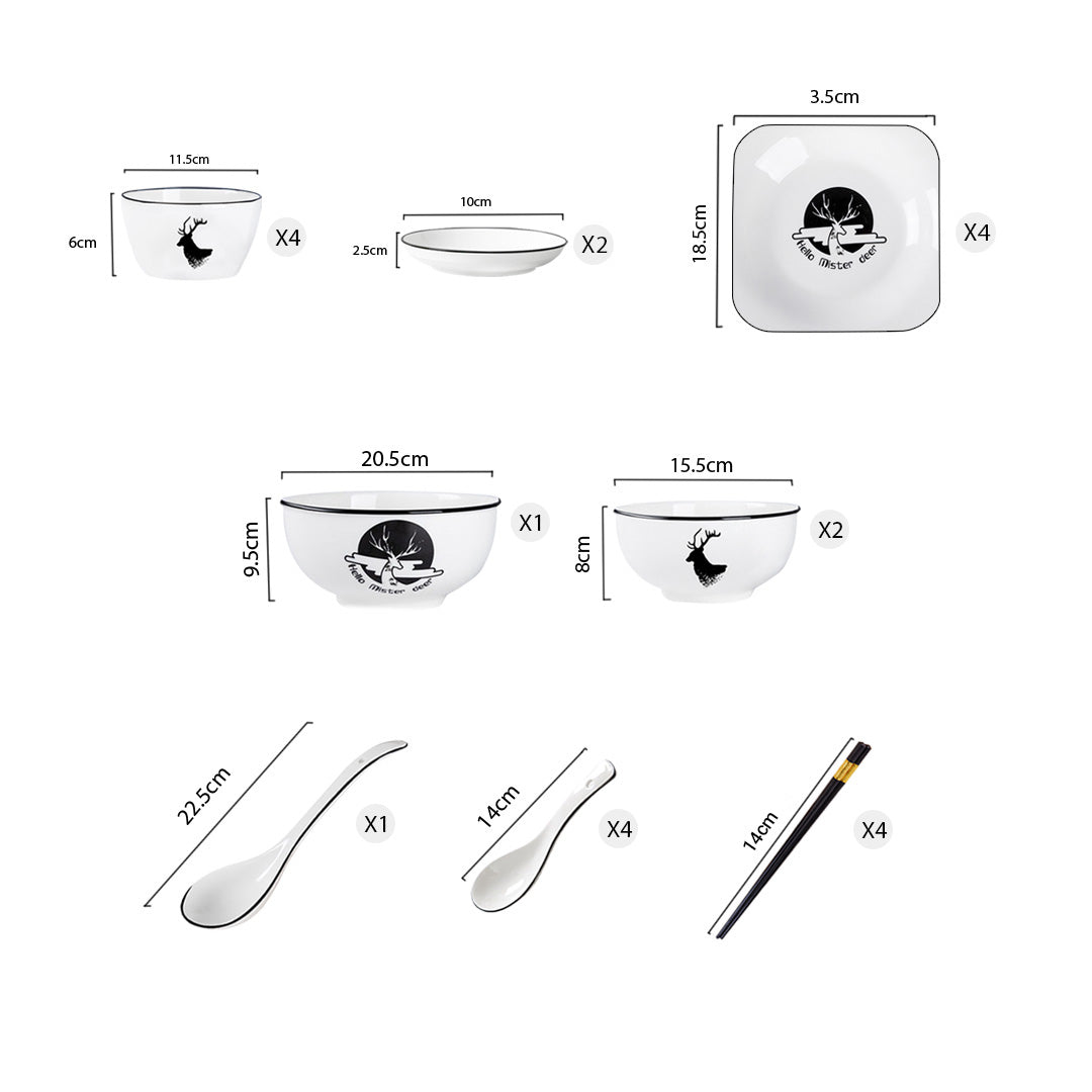 Soga White Antler Printed Ceramic Dinnerware Set Crockery Soup Bowl Plate Server Kitchen Home Decor Set Of 13