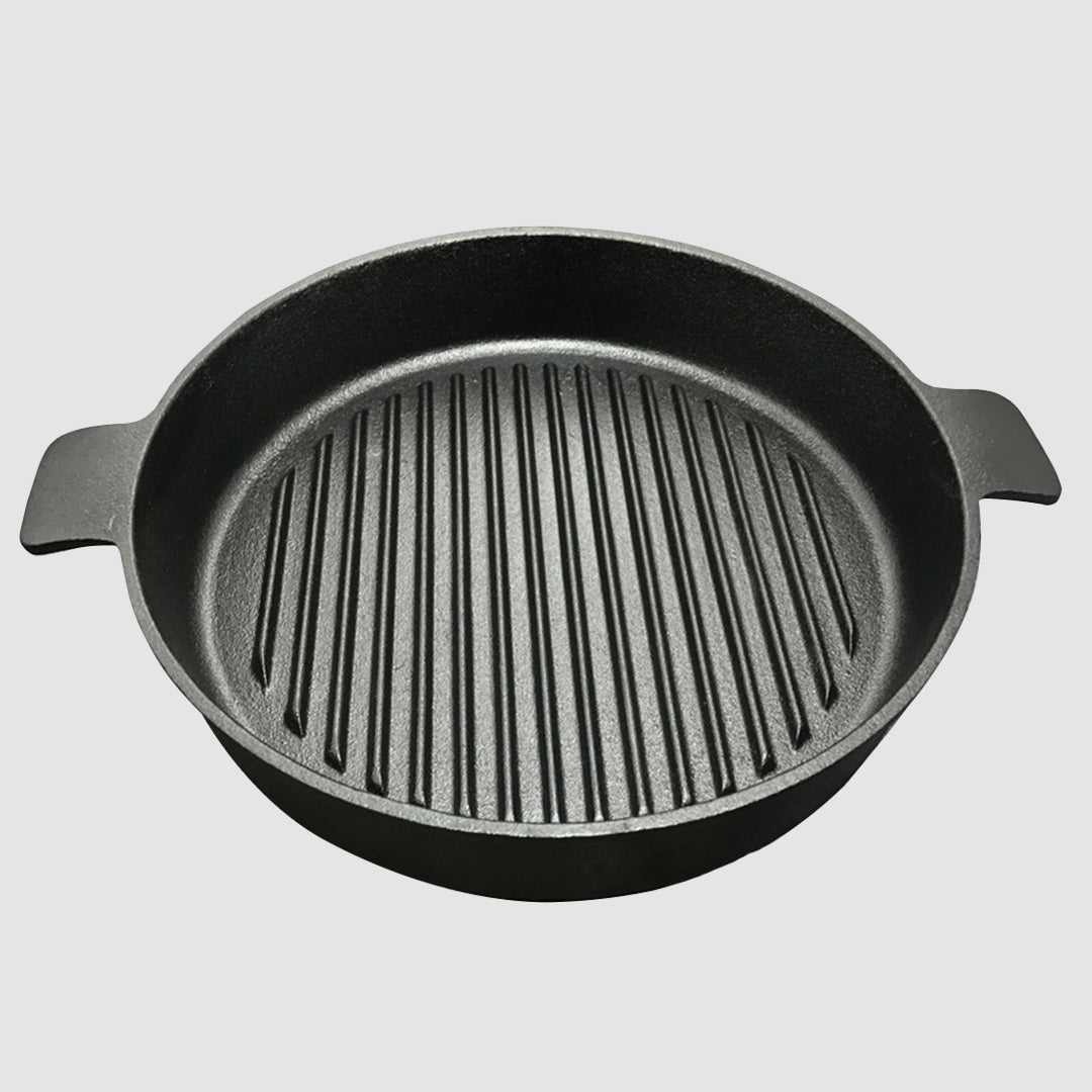 Soga 26cm Round Ribbed Cast Iron Frying Pan Skillet Steak Sizzle Platter With Handle