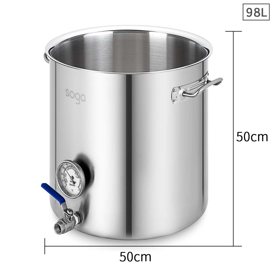 Soga Stainless Steel 98 L No Lid Brewery Pot With Beer Valve 50*50cm