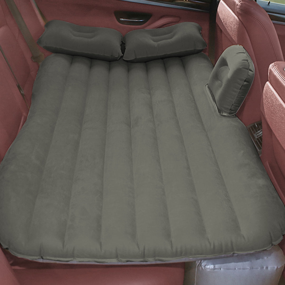Grey Stripe Inflatable Car Mattress Portable Camping Rest Air Bed Travel Compact Sleeping Kit Essentials