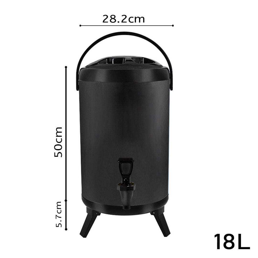 Soga 8 X 18 L Stainless Steel Insulated Milk Tea Barrel Hot And Cold Beverage Dispenser Container With Faucet Black