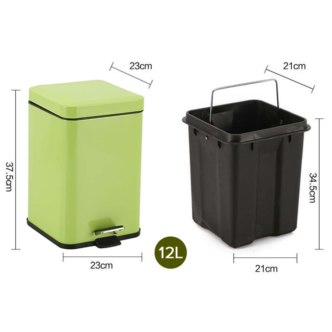 Soga 4 X 12 L Foot Pedal Stainless Steel Rubbish Recycling Garbage Waste Trash Bin Square Green