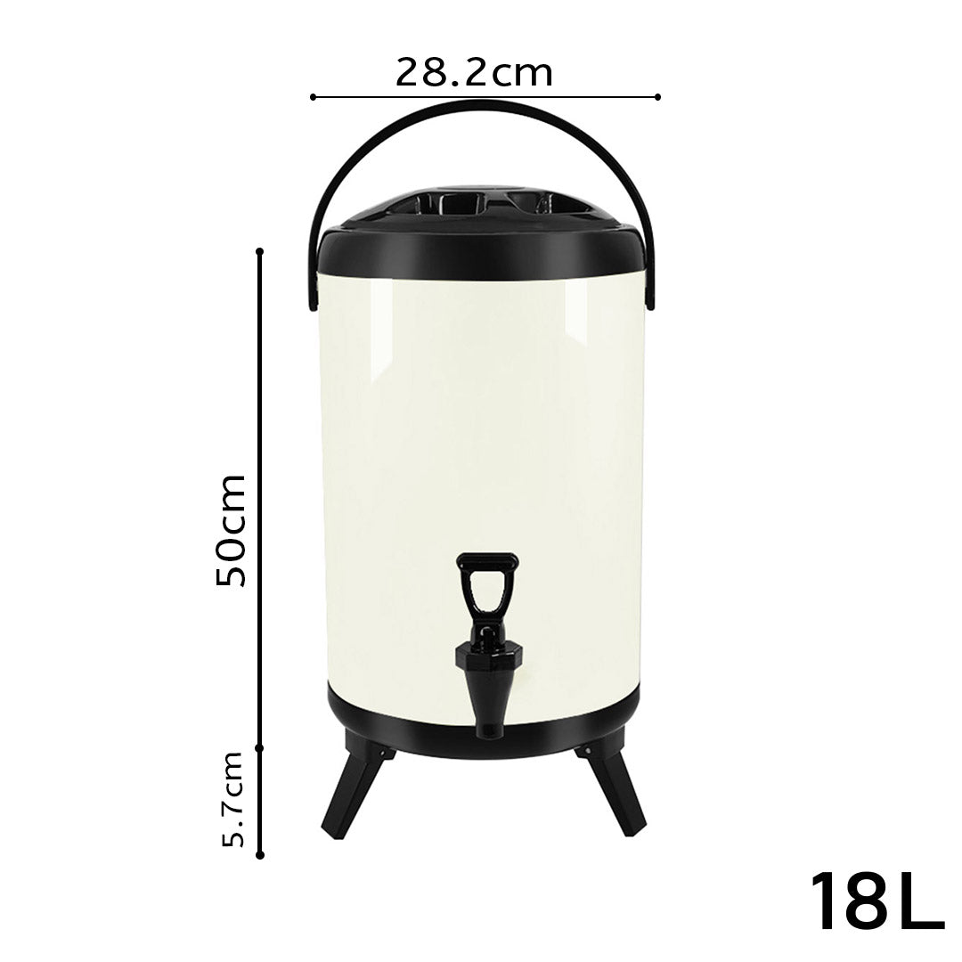 Soga 18 L Stainless Steel Insulated Milk Tea Barrel Hot And Cold Beverage Dispenser Container With Faucet White