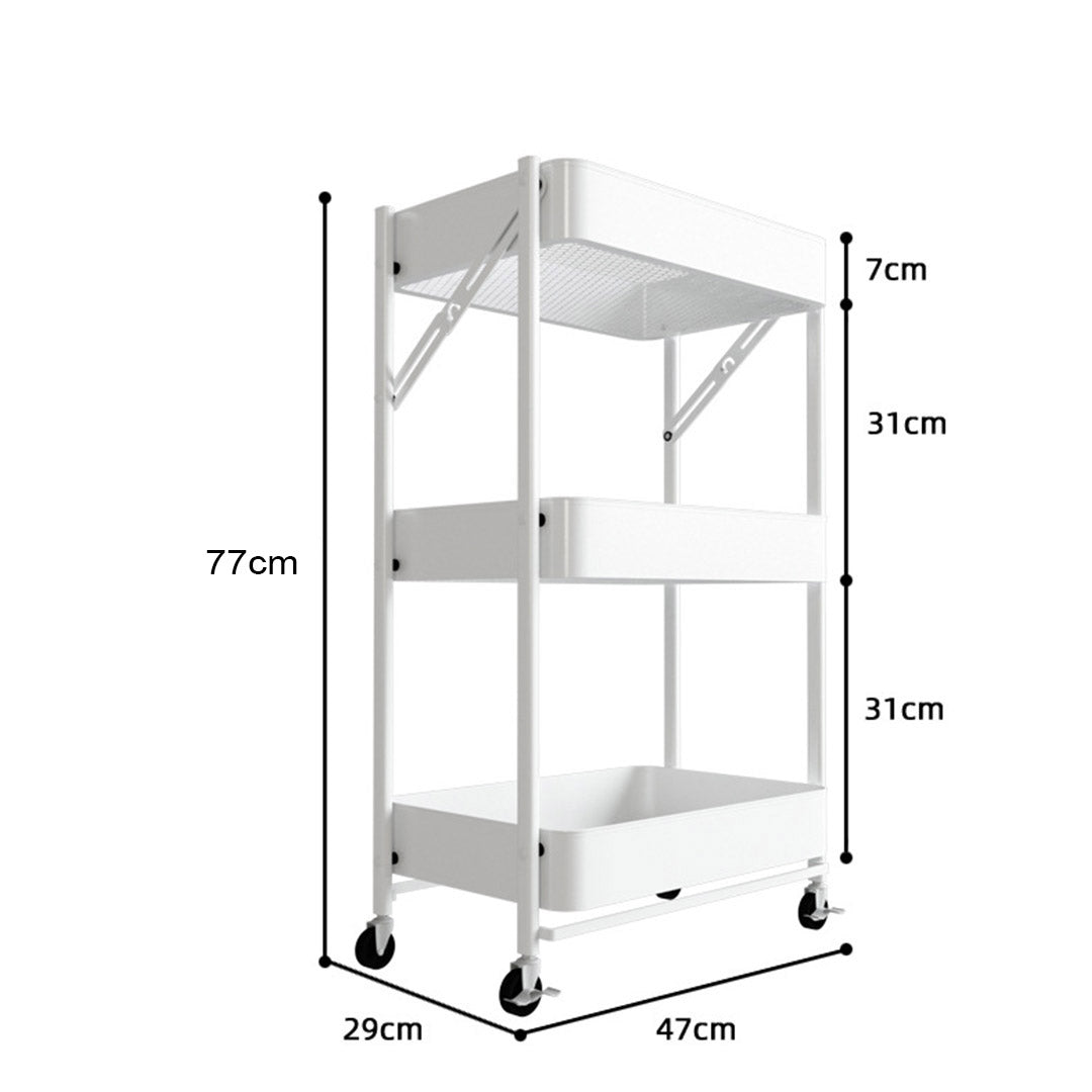 Soga 2 X 3 Tier Steel White Foldable Kitchen Cart Multi Functional Shelves Portable Storage Organizer With Wheels