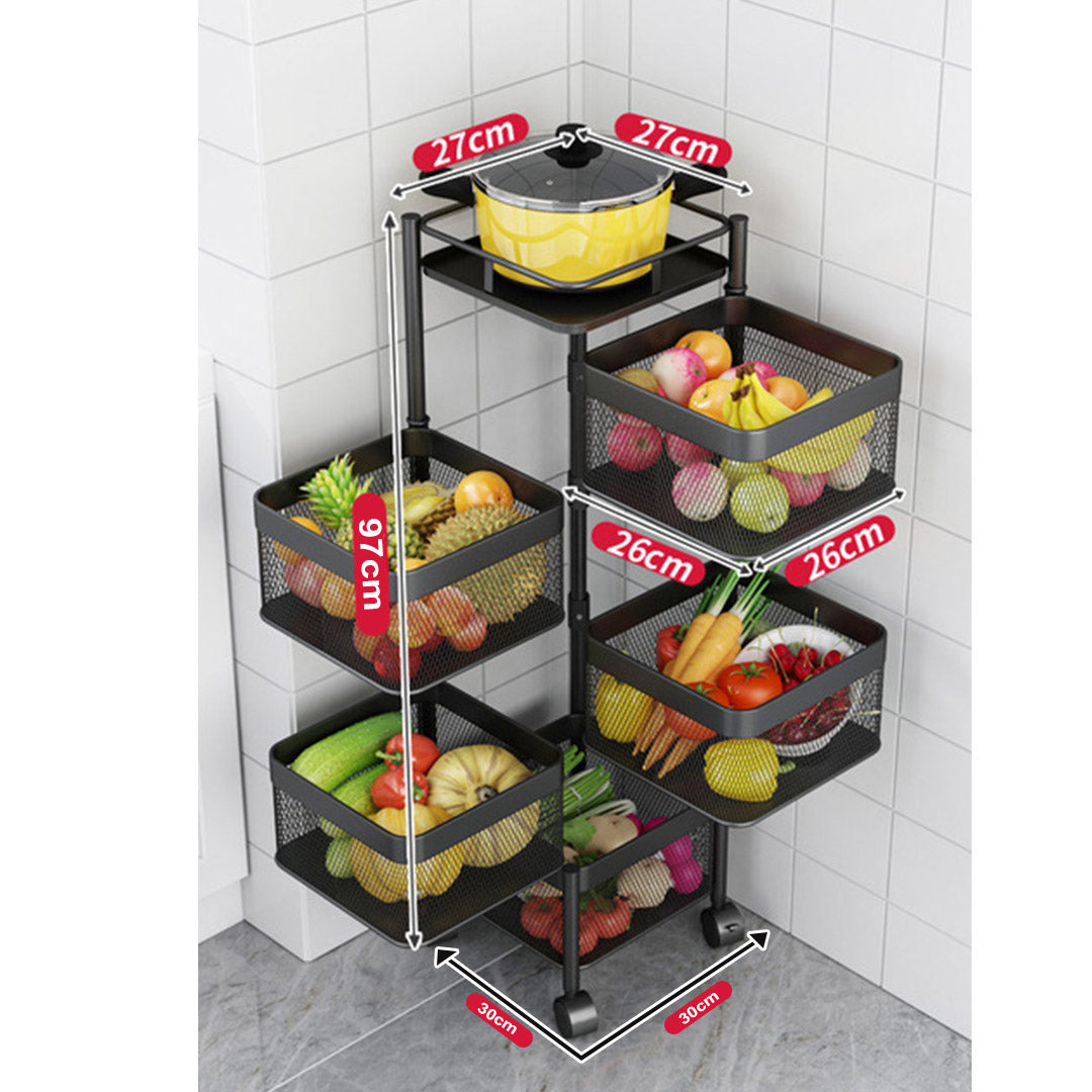 Soga 5 Tier Steel Square Rotating Kitchen Cart Multi Functional Shelves Portable Storage Organizer With Wheels