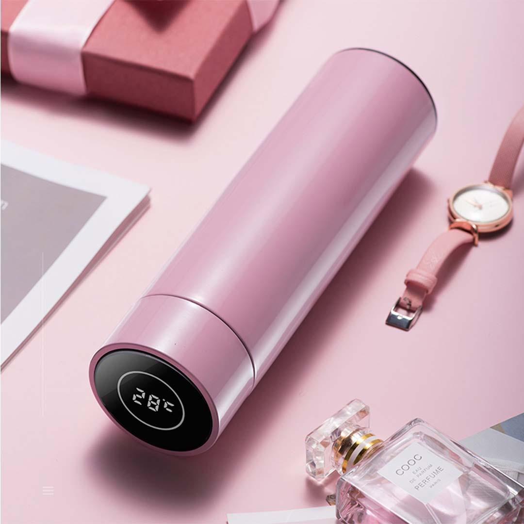 Soga 2 X 500 Ml Stainless Steel Smart Lcd Thermometer Display Bottle Vacuum Flask Thermos Pink