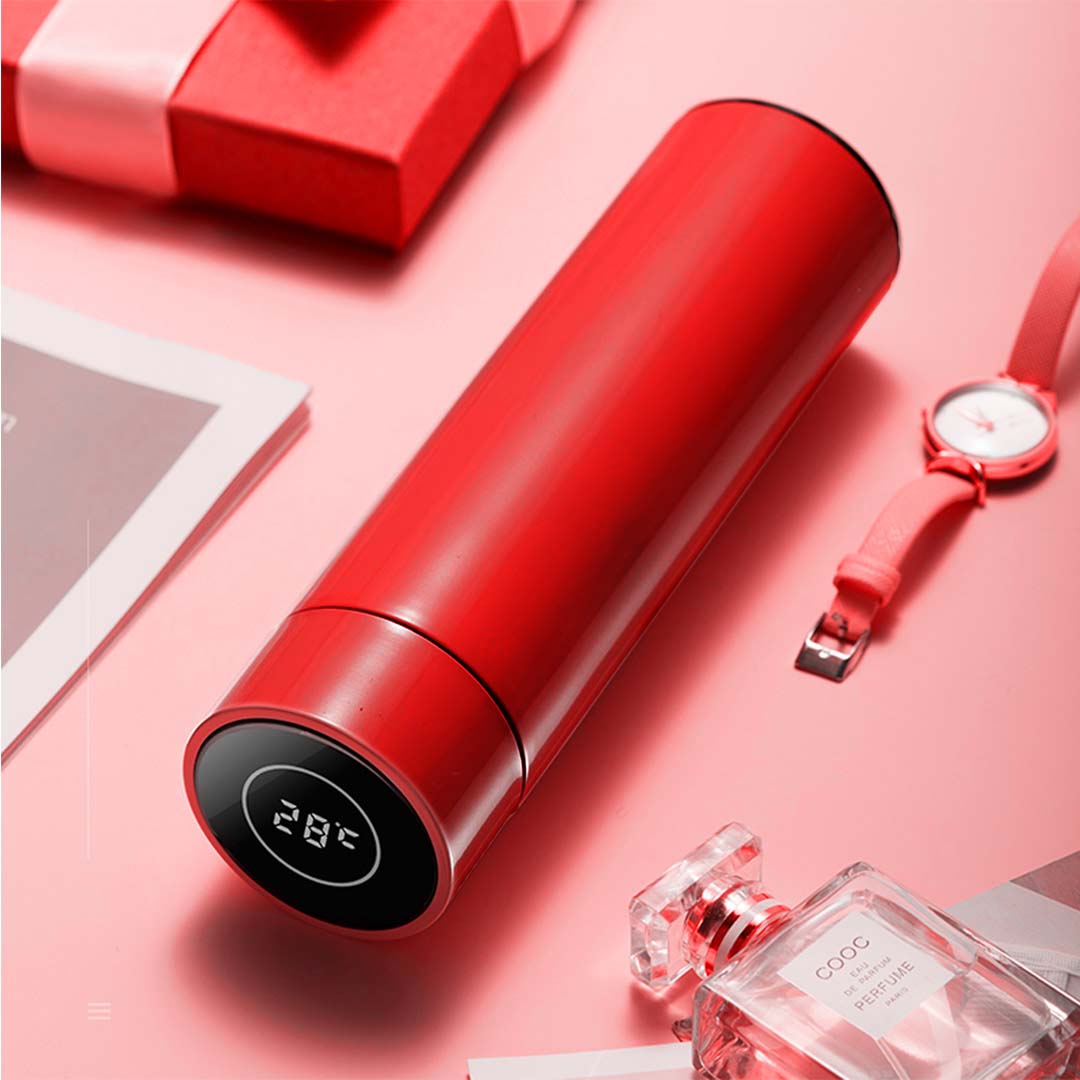 Soga 2 X 500 Ml Stainless Steel Smart Lcd Thermometer Display Bottle Vacuum Flask Thermos Red