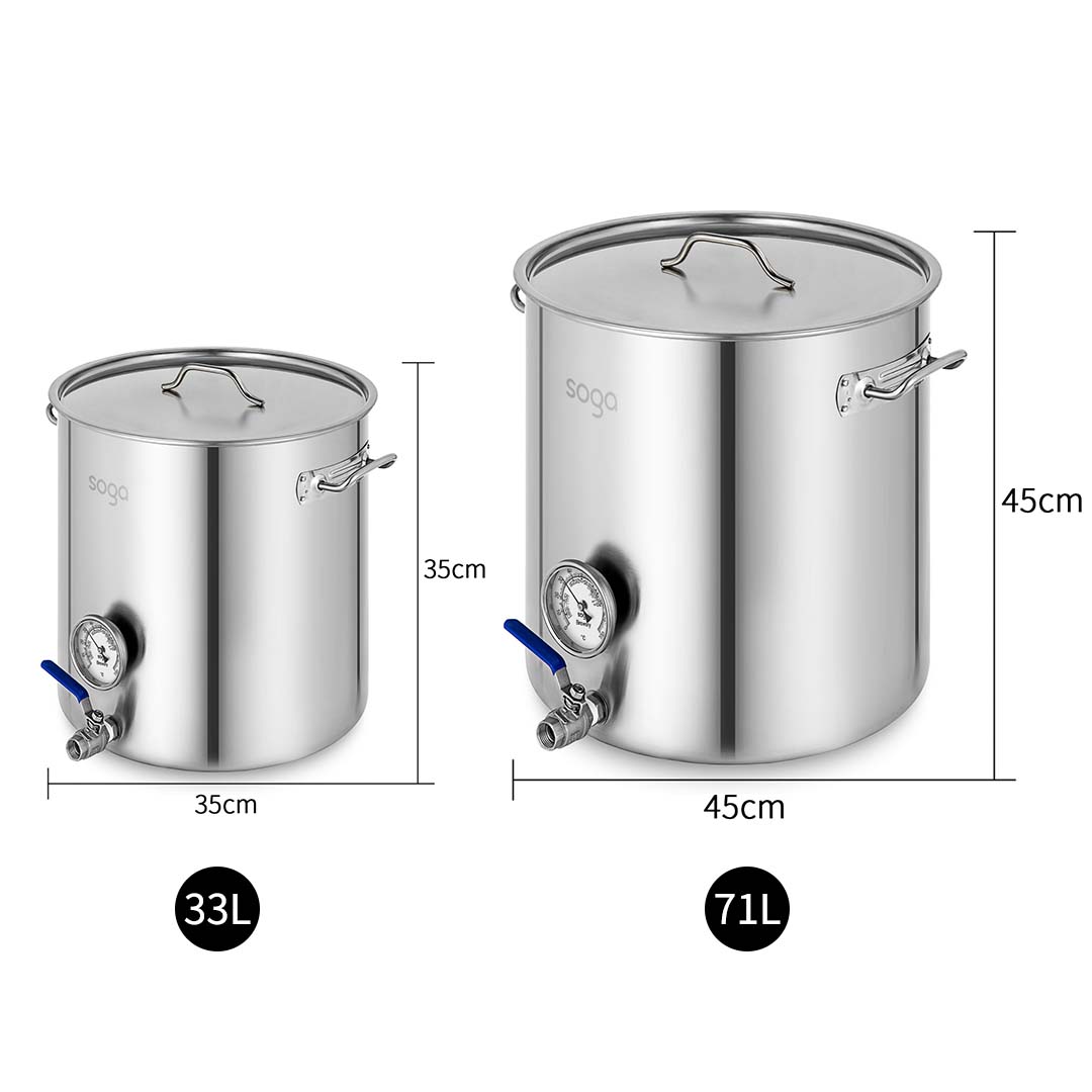 Soga Stainless Steel Brewery Pot 33 L 71 L With Beer Valve 35 Cm 45 Cm