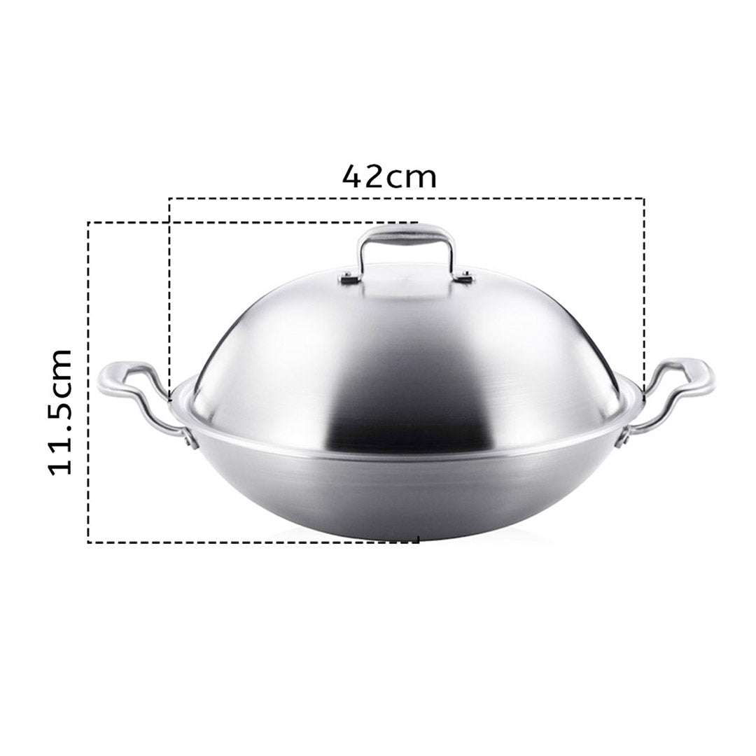 Soga 2 X 3 Ply 42cm Stainless Steel Double Handle Wok Frying Fry Pan Skillet With Lid