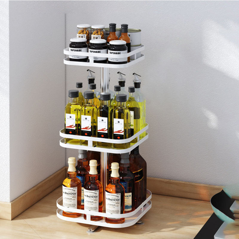 2X 3 Tier Steel White Square Rotating Multi-Function Kitchen Portable Storage Spice Seasoning Kitchen Countertop Organiser Shelf