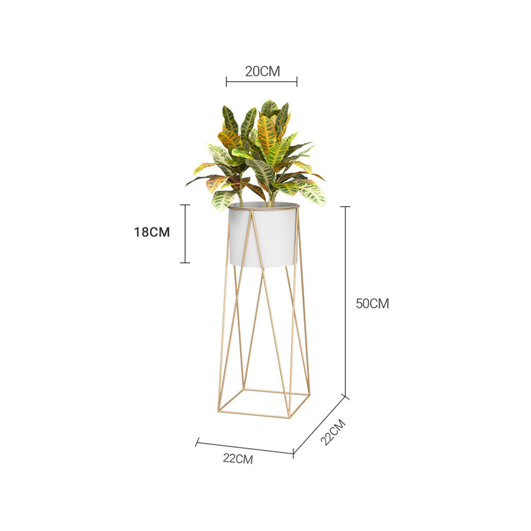 Soga 2 X 50cm Gold Metal Plant Stand With White Flower Pot Holder Corner Shelving Rack Indoor Display