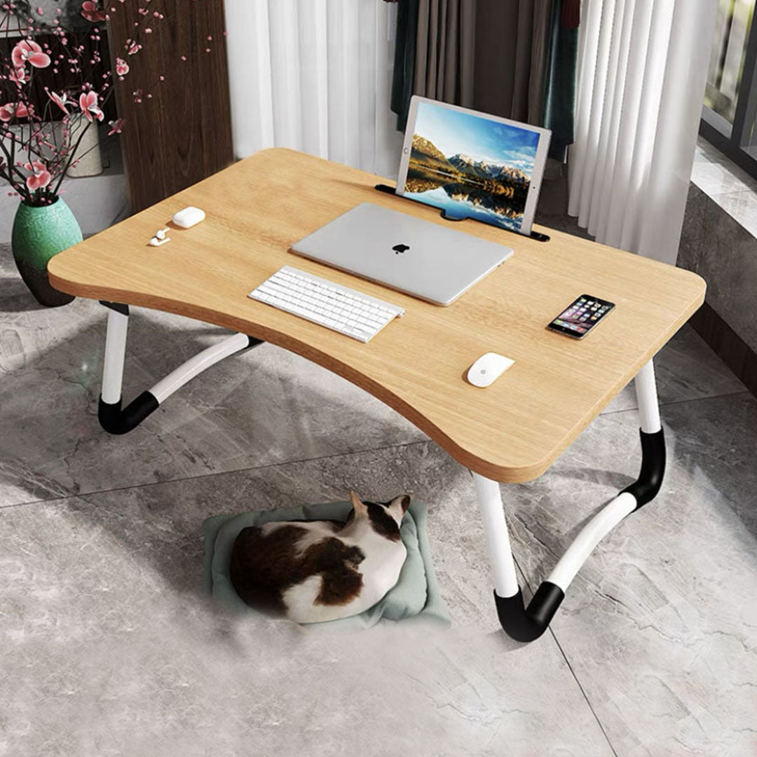 2X Walnut Portable Bed Table Adjustable Foldable Bed Sofa Study Table Laptop Mini Desk with Notebook Stand Card Slot Holder Home Decor