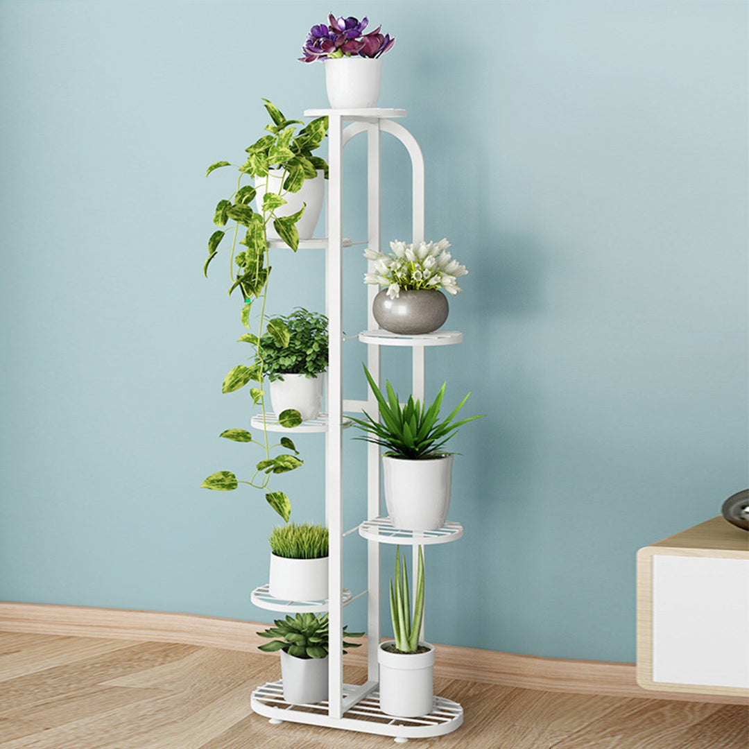 Soga 2 X 7 Tier 8 Pots White Round Metal Plant Rack Flowerpot Storage Display Stand Holder Home Garden Decor