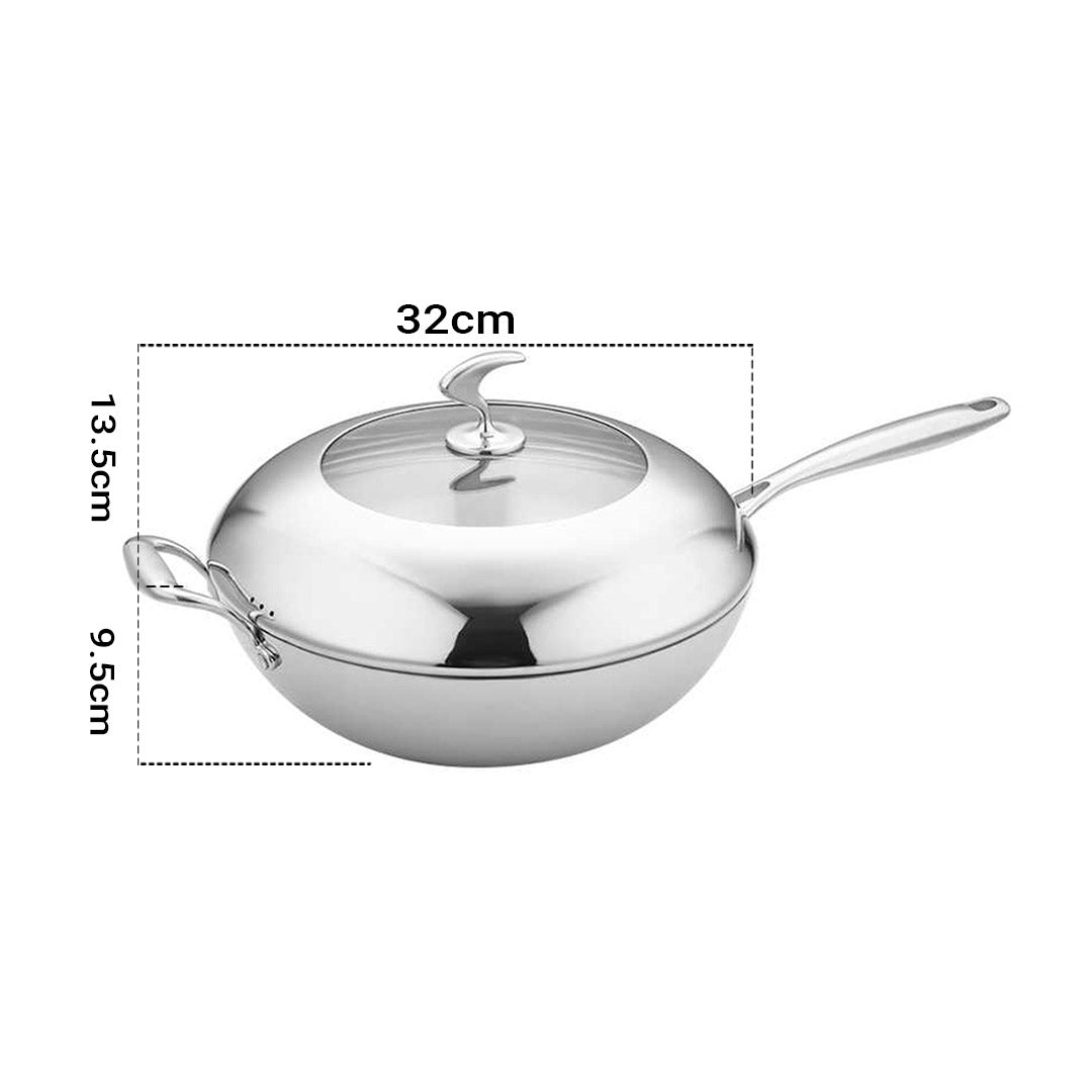 Soga 2 X 18/10 Stainless Steel Fry Pan 32cm Frying Pan Top Grade Non Stick Interior Skillet With Helper Handle And Lid