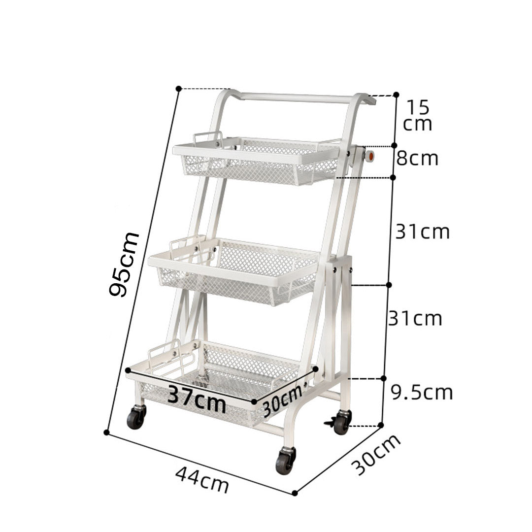 Soga 3 Tier Steel White Adjustable Kitchen Cart Multi Functional Shelves Portable Storage Organizer With Wheels