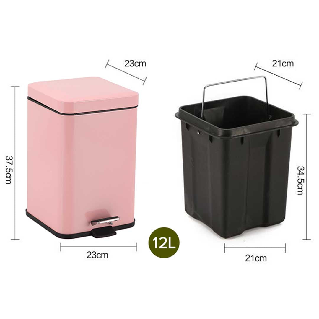 Soga 2 X 12 L Foot Pedal Stainless Steel Rubbish Recycling Garbage Waste Trash Bin Square Pink