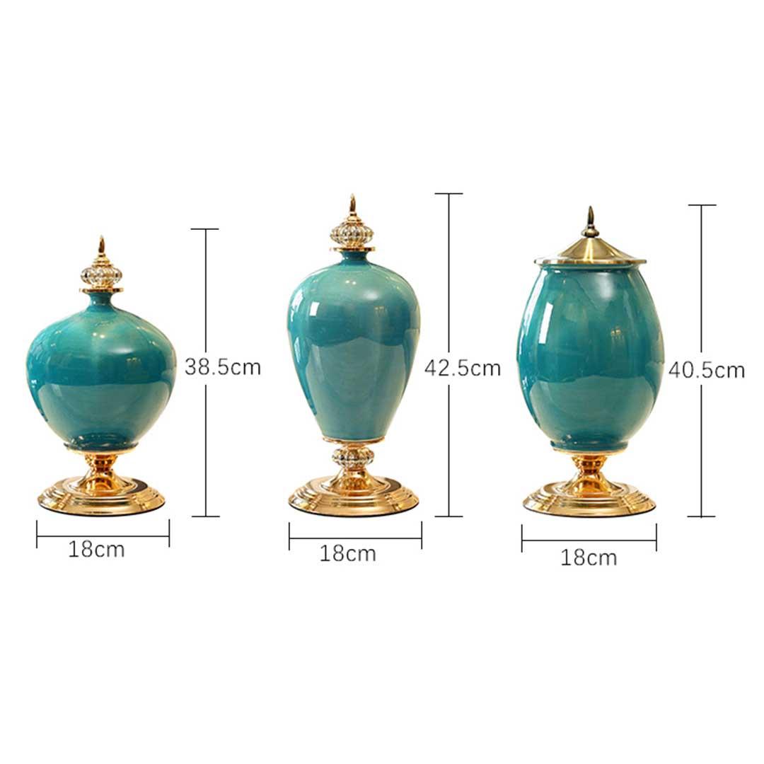 Soga 42.50cm Ceramic Oval Flower Vase With Gold Metal Base Green