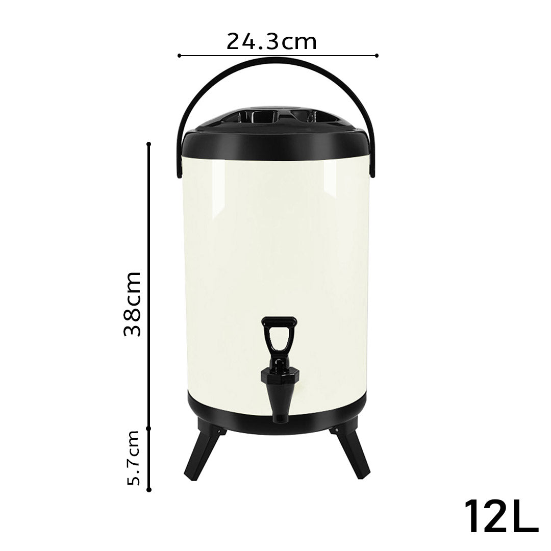 Soga 8 X 12 L Stainless Steel Insulated Milk Tea Barrel Hot And Cold Beverage Dispenser Container With Faucet White