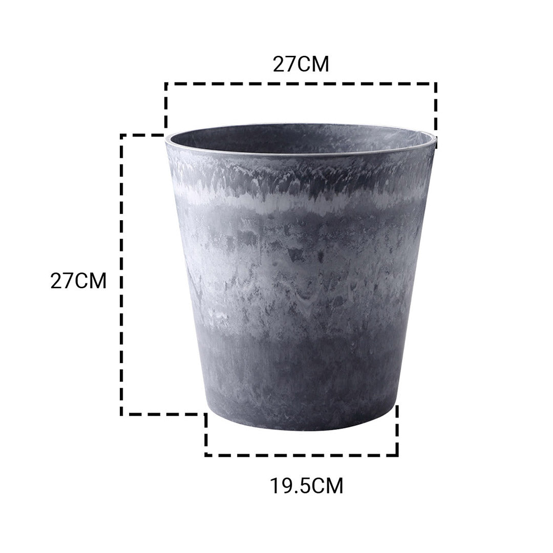 Soga 27cm Weathered Grey Round Resin Plant Flower Pot In Cement Pattern Planter Cachepot For Indoor Home Office