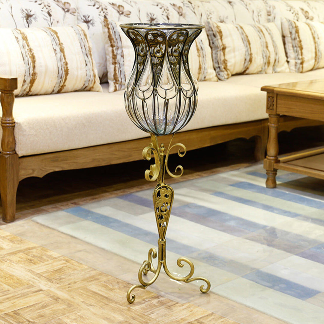 Soga 85cm European Clear Glass Floor Home Decor Flower Vase With Tall Metal Stand