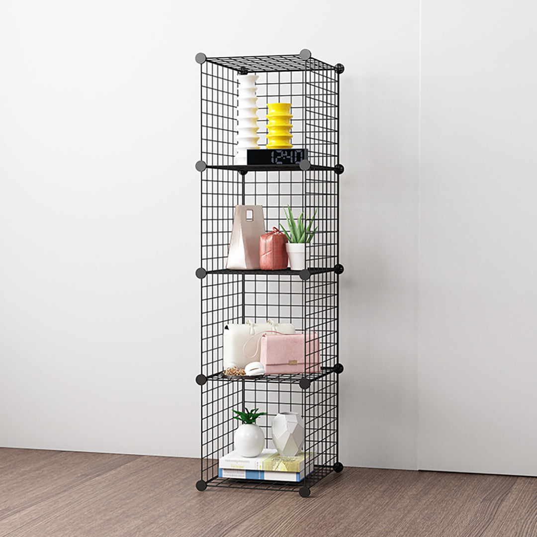 Black Portable 4 Tier Cube Storage Organiser Foldable DIY Modular Grid Space Saving Shelf