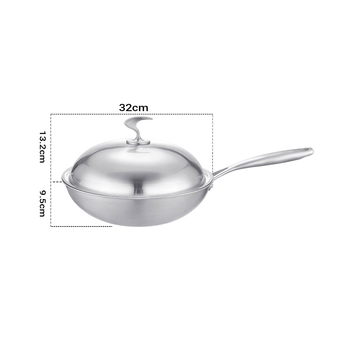 Soga 18/10 Stainless Steel Fry Pan 32cm Frying Pan Top Grade Cooking Skillet With Lid