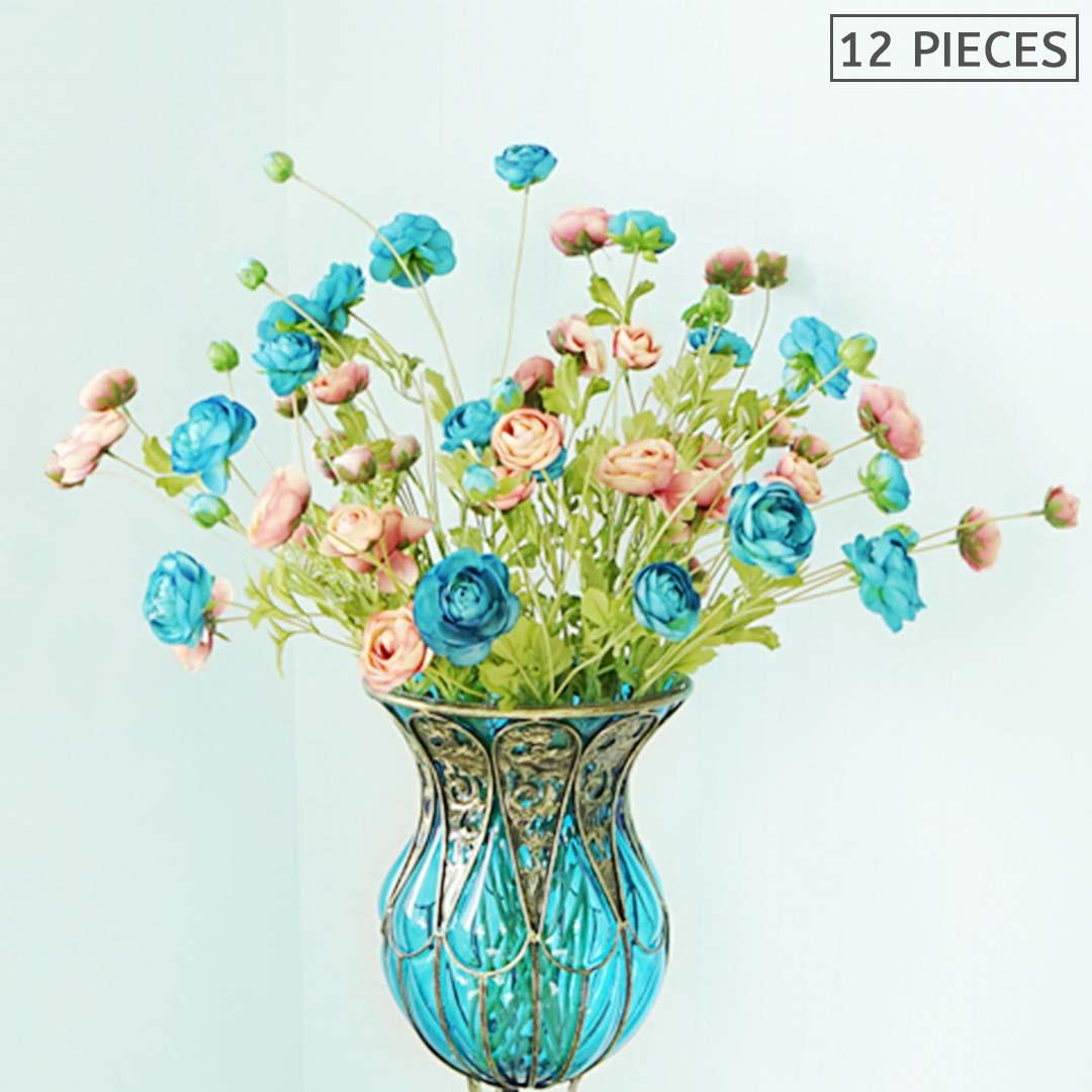 Soga 12pcs Artificial Silk Flower Fake Rose Bouquet Table Decor Blue