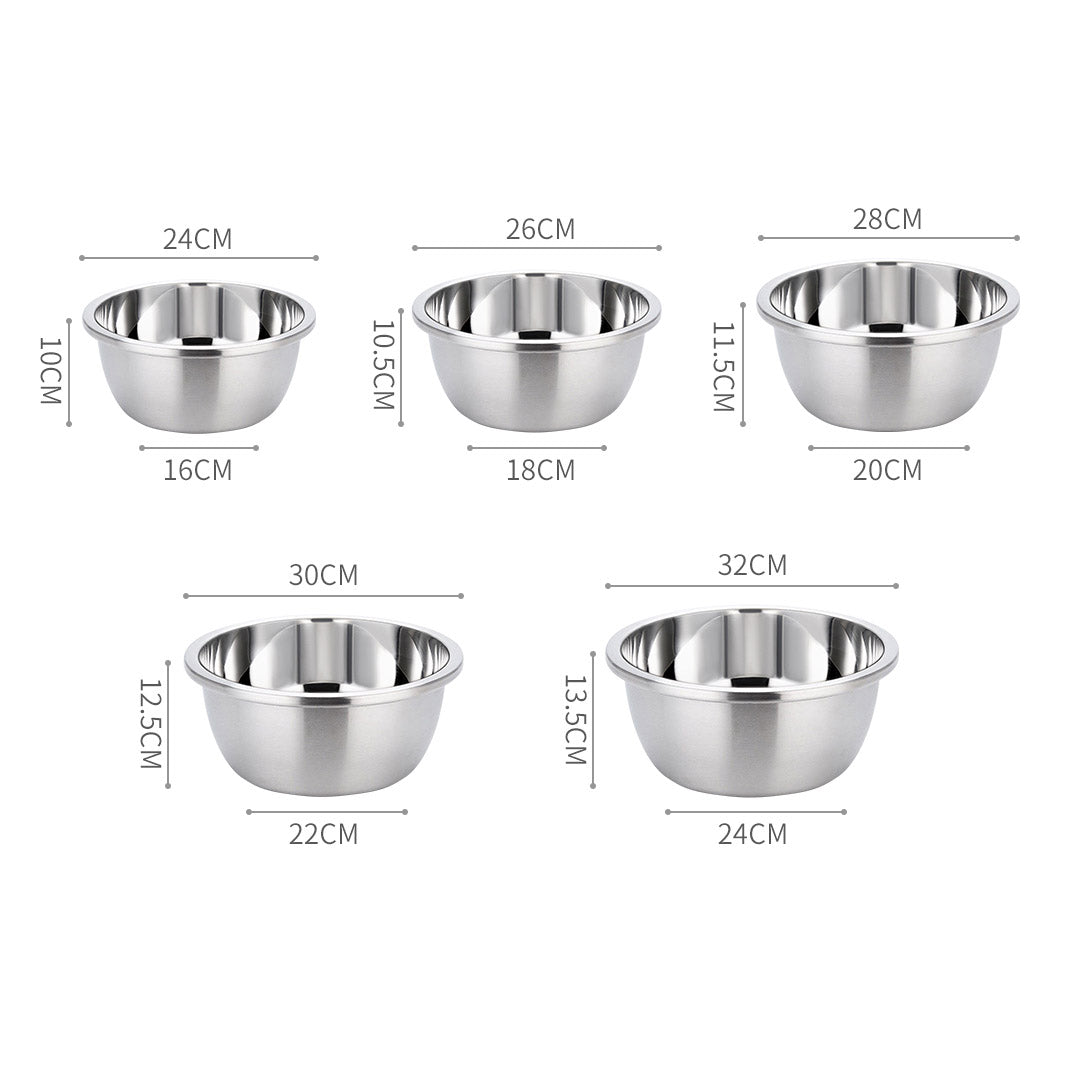 Soga 5 Pcs Deepen Polished Stainless Steel Stackable Baking Washing Mixing Bowls Set Food Storage Basin