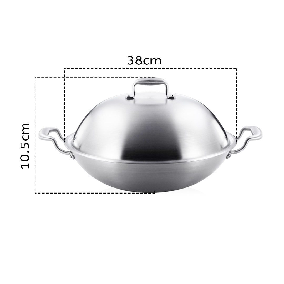 Soga 2 X 3 Ply 38cm Stainless Steel Double Handle Wok Frying Fry Pan Skillet With Lid