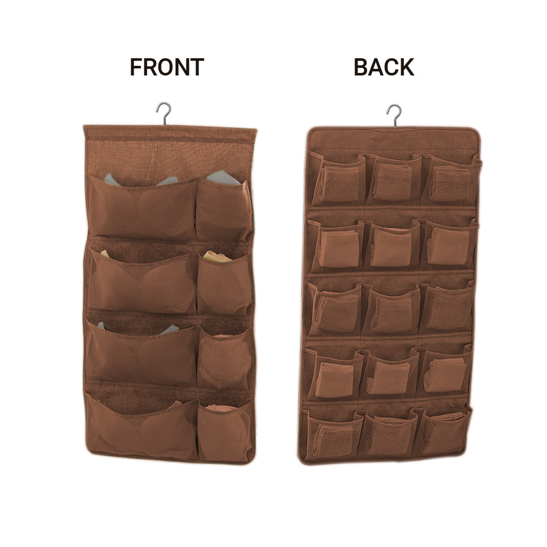 2X Coffee Double Sided Hanging Storage Bag Underwear Bra Socks Mesh Pocket Hanger Home Organiser