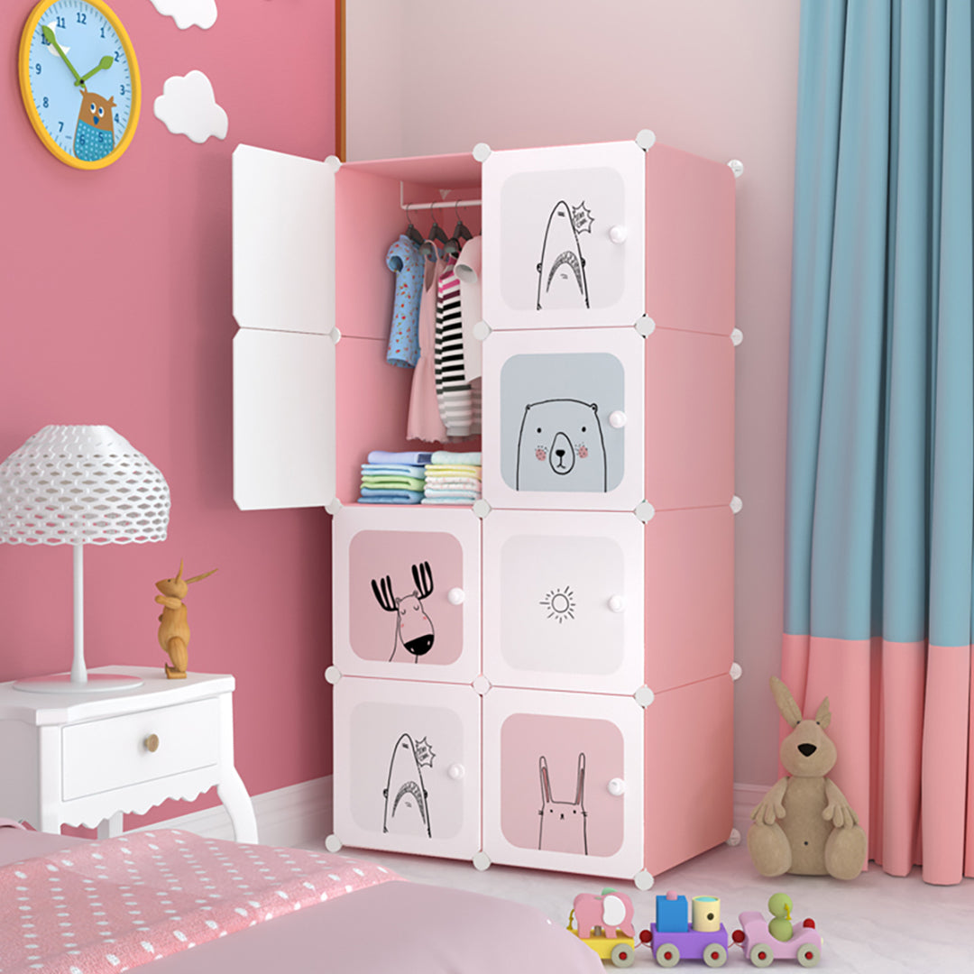 8 Cubes Pink Portable Wardrobe Divide-Grid Modular Storage Organiser Foldable Closet