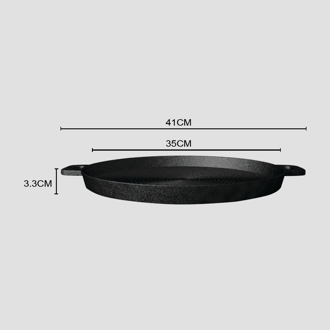 Soga 2 X 35cm Round Ribbed Cast Iron Frying Pan Skillet Steak Sizzle Platter With Handle