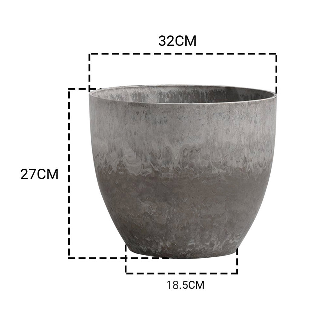 Soga 2 X 27cm Rock Grey Round Resin Plant Flower Pot In Cement Pattern Planter Cachepot For Indoor Home Office