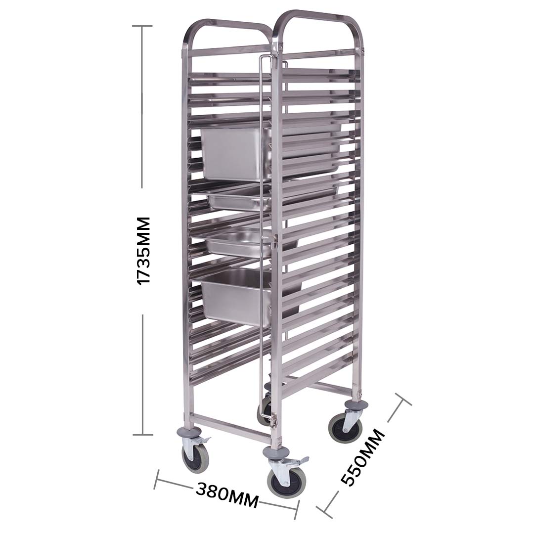 Soga Gastronorm Trolley 15 Tier Stainless Steel Bakery Trolley Suits Gn 1/1 Pans