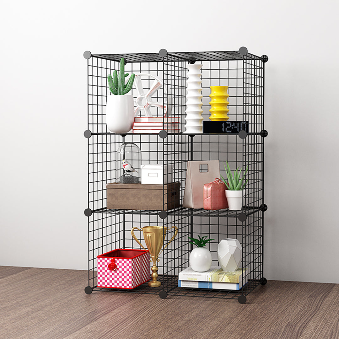 Black Portable 6-Cube Storage Organiser Foldable DIY Modular Grid Space Saving Shelf