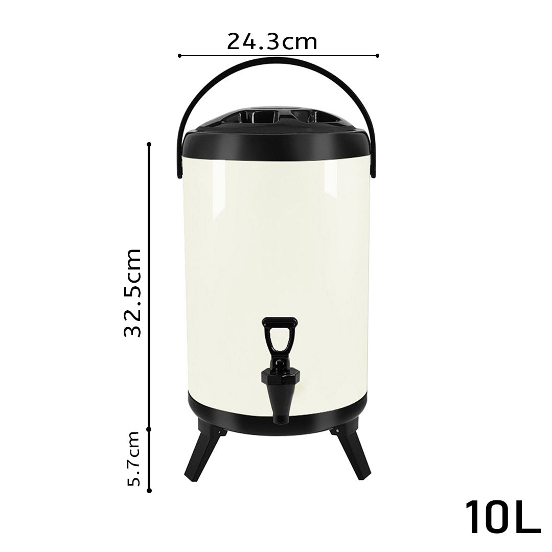 Soga 8 X 10 L Stainless Steel Insulated Milk Tea Barrel Hot And Cold Beverage Dispenser Container With Faucet White