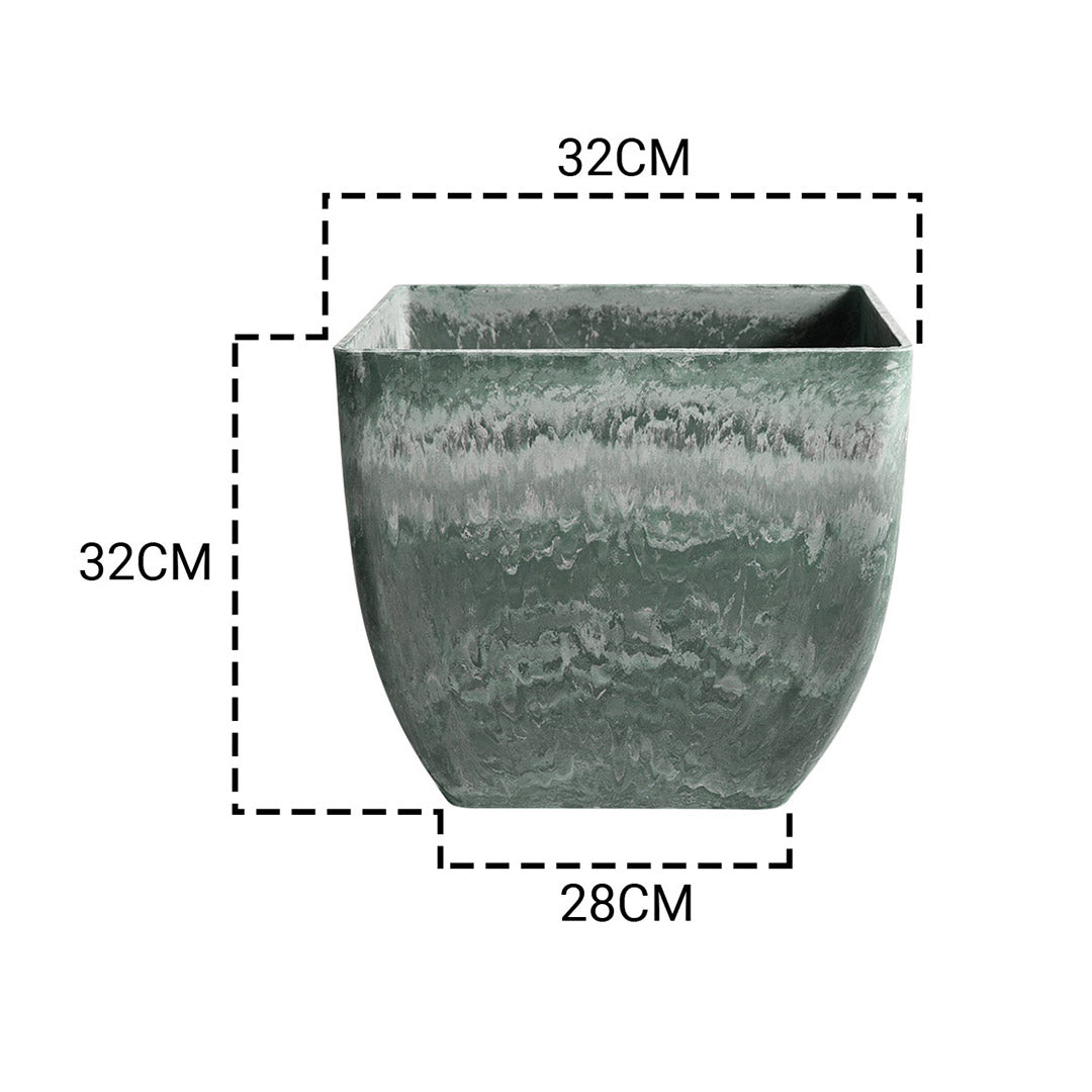 Soga 2 X 32cm Green Grey Square Resin Plant Flower Pot In Cement Pattern Planter Cachepot For Indoor Home Office