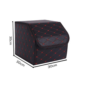 Soga 4 X Leather Car Boot Collapsible Foldable Trunk Cargo Organizer Portable Storage Box Black/Red Stitch Small