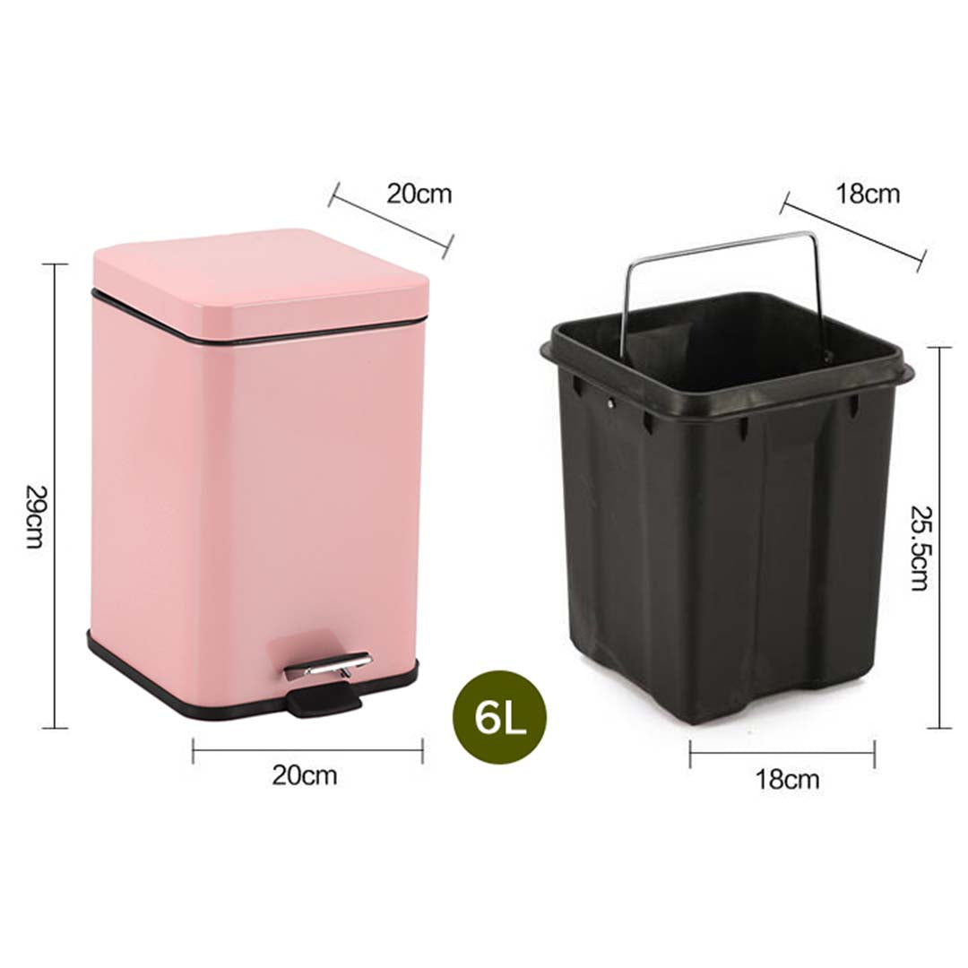 Soga Foot Pedal Stainless Steel Rubbish Recycling Garbage Waste Trash Bin Square 6 L Pink