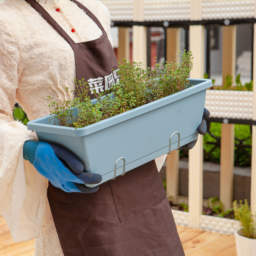 49.5cm Blue Rectangular Planter Vegetable Herb Flower Outdoor Plastic Box with Holder Balcony Garden Decor Set of 3